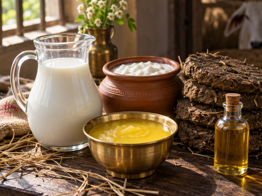 Organic cow products — milk, ghee, curd and dung cakes